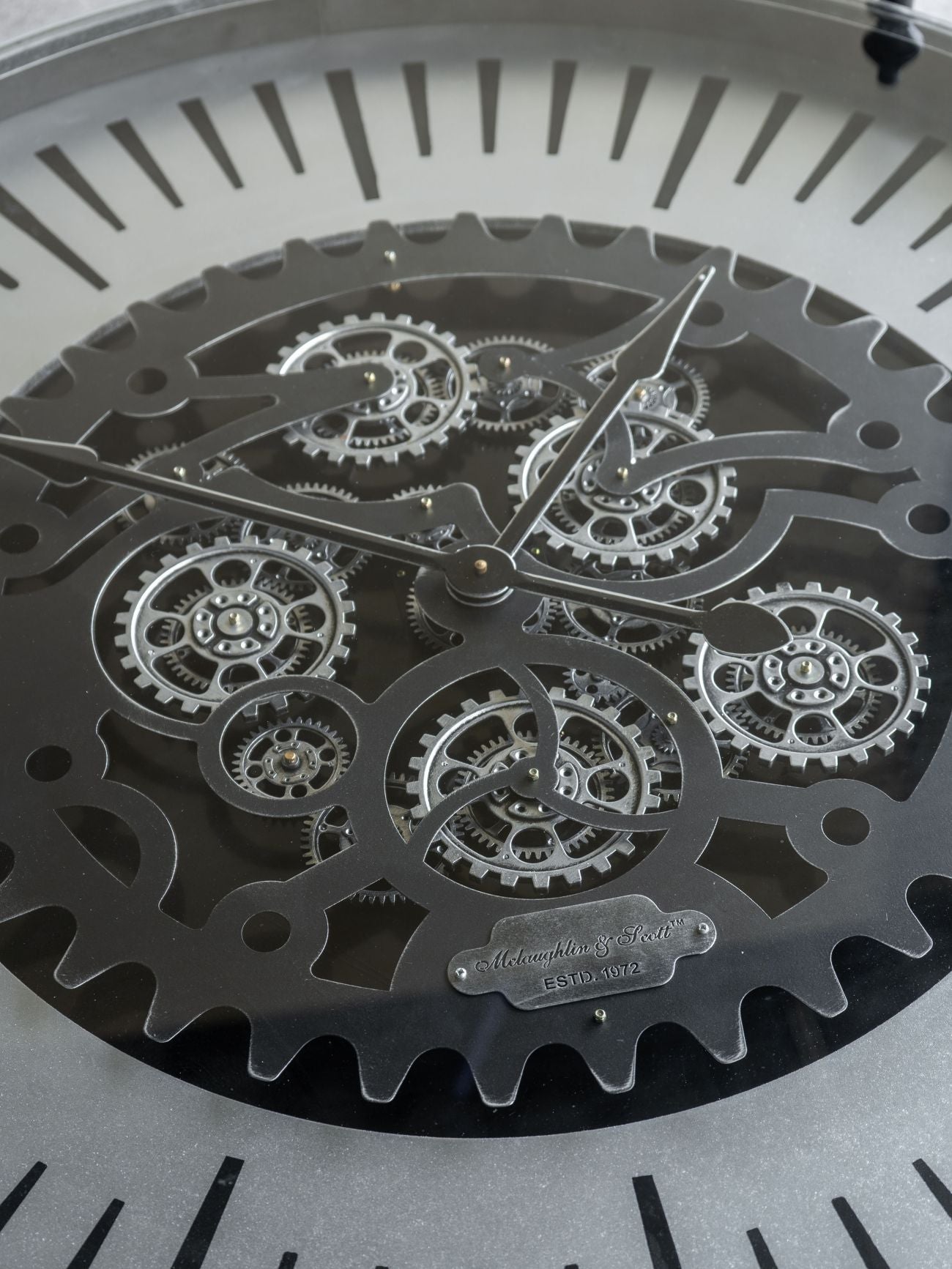 Palladium Black & Glass Moving Dials Clock Coffee Table